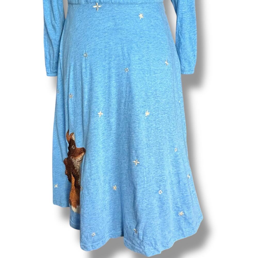 eShakti Blue Embroidered Fox Sun Clouds Cotton Spandex Long Sleeve Dress - Picture 4 of 12